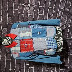 New Directions Vintage Denim patchwork embroidery Shirt whimsical CLEARANCE